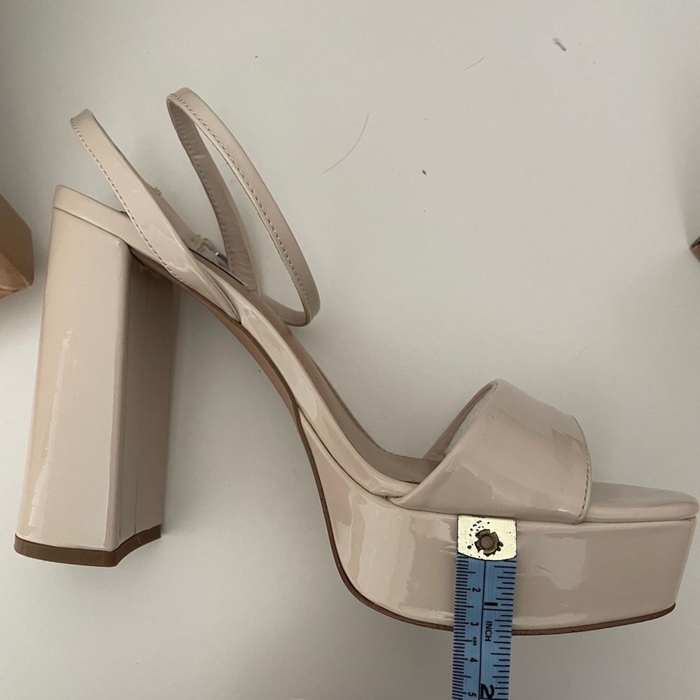 Steve Madden Cream Patent Block Heel Sandals with Ankle Strap - Picture 8 of 9
